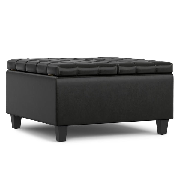 English Elm Harrison Square Lift-top Storage Ottoman in Vegan Leather for Compact Living Rooms Black B136P254716