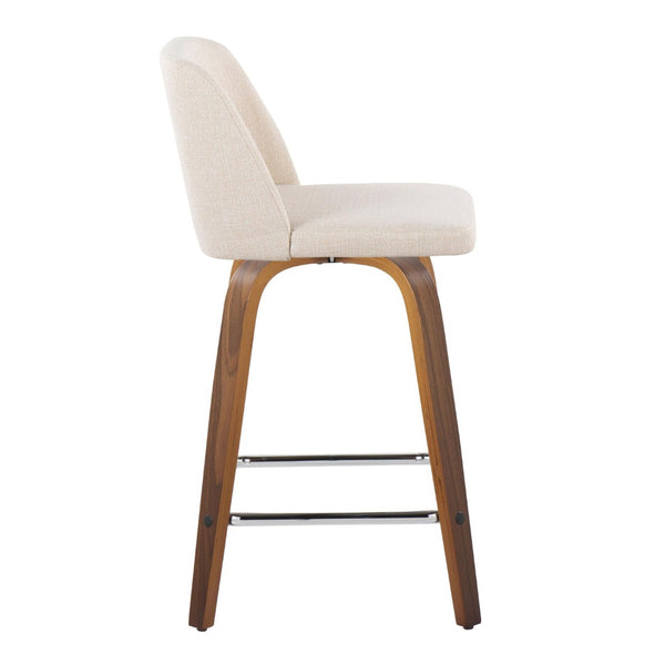 English Elm Toriano 24" Mid-Century Modern Counter Stool Set Of 2 - Swivel Seats In Walnut Wood & Cream Fabric B202S00117-GIGA