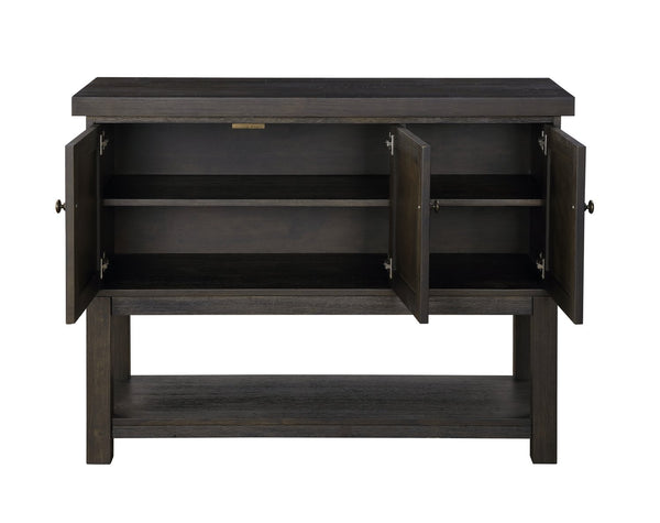 English Elm Distressed Walnut Server with 3 Doors, 1 Shelf, Square Wooden Legs, Classic Clean-Lined Storage Elegance B062P215509