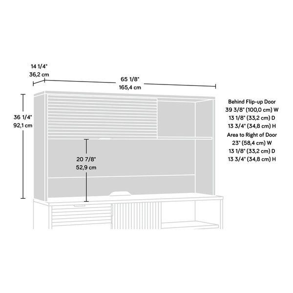 English Elm Hutch, Brown Finish Engineered Wood with Flip-Up Hidden Storage, Cubbyholes & Cord Management (71.75") B356P367776