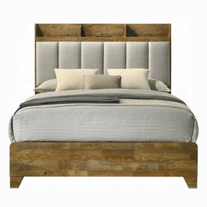 English Elm Transitional King Bed Upholstered Headboard Wood Frame with Built in Usb Charging B2741S00758