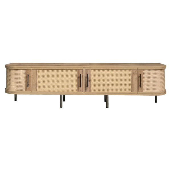 English Elm 70inch Rattan Door Media Console with Iron Legs Natural Wood Finish Living Room N710P429509P