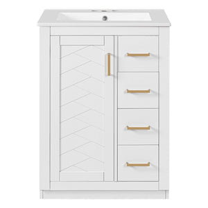 English Elm 24" Modern Bathroom Vanity With Integrated Sink, Soft-Close Drawers, Stylish Gold Hardware Finish N710P341038K