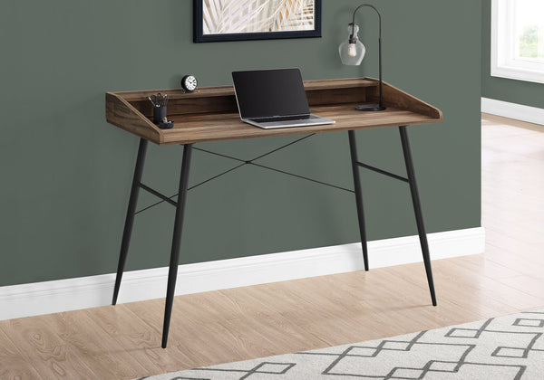 English Elm Computer Desk With Hutch – Modern Farmhouse Style, Brown Laminate Top & Black Metal Base, 48” Long B2710P219824
