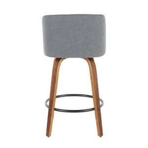 English Elm Toriano Mid-Century Modern Counter Stools - Set Of 2, Stylish Swivel Seats In Walnut & Grey Fabric B202S00383-GIGA