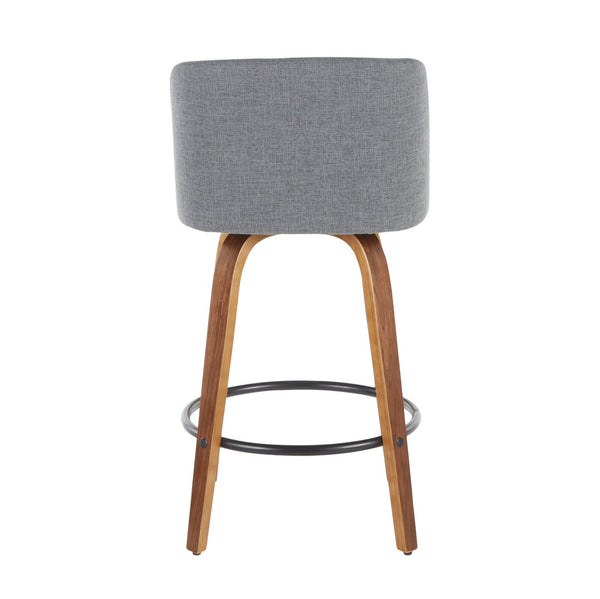 English Elm Toriano Mid-Century Modern Counter Stools - Set Of 2, Stylish Swivel Seats In Walnut & Grey Fabric B202S00383-GIGA