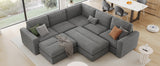 English Elm 121.3" Sectional Couch Sofa Bed Modular Sofa With Two Movable Ottomans For Living Room (Old Sku:N719S001640E), Gray