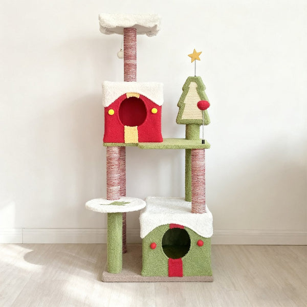 English Elm Cy14 Christmas Tree Cat Tower Plush Multi-level Condo Climbing Scratching Post W243P382850