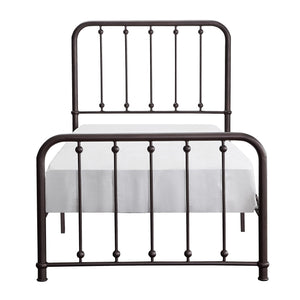 English Elm Classic Queen Platform Bed with Curved Headboard and Ball Accent Detailing, Dark Bronze Metal Frame Antique Bronze 45 L x 43.25 W x 3.75 H B011P263750