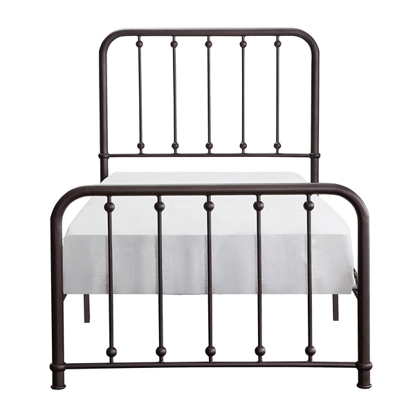 English Elm Classic Queen Platform Bed with Curved Headboard and Ball Accent Detailing, Dark Bronze Metal Frame Antique Bronze 45 L x 43.25 W x 3.75 H B011P263750