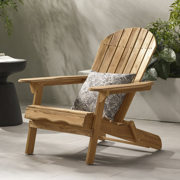 English Elm Christopher Knight Home® - Folding Adirondack Chair Acacia Wood Outdoor Lounge Seat with Slatted Back, Wide Arms, Durable Comfort Teak N770P358873T