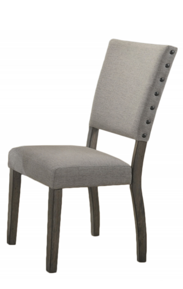 English Elm Antique Gray Fabric Dining Chair Set with Nailhead Trim and Tall Lumbar Back B011P423337
