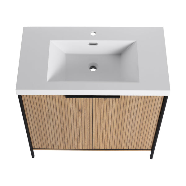 English Elm 36" Freestanding Bathroom Vanity with Resin Sink, Soft-Close Doors, Adjustable Shelf & Metal Handles Light Coffee W999S00296