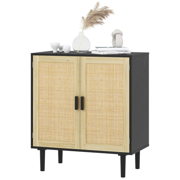English Elm Sideboard, Bohemian Rattan Door Storage Cabinet with Pine Legs for Dining or Living Room T3971P399215