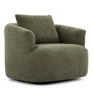 English Elm 360° Swivel Chair with Boucle Upholstery, Deep Pocket-Spring Seat, Ergonomic Curved Arms & Minimalist Design for Living Room Comfort Green N719P288552F