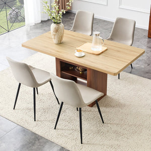 English Elm Scalable Extendable Dining Set Four Chairs Linen Upholstered Walnut Base Modern Black,Walnut,Warm Grey,Wood W1151S04681