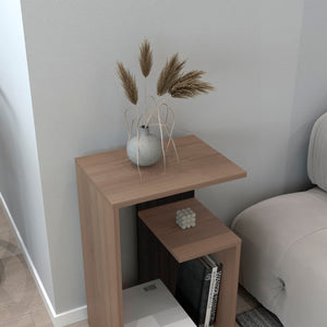 English Elm Side Table 25" H - Minimalist Design With 2 Shelves, Light Brown Finish For Small Spaces & Storage B097P296871-GIGA