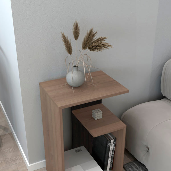 English Elm Side Table 25" H - Minimalist Design With 2 Shelves, Light Brown Finish For Small Spaces & Storage B097P296871-GIGA