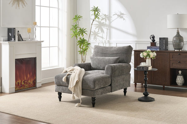 English Elm Modern Chaise Lounge with Plush High-Resilience Cushion and Solid Wood Frame for Durable Comfort Grey W2120P296386