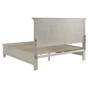 English Elm Capistrano Distressed White Eastern King Bed with Storage Drawers, High Louvered Headboard, Rustic Charm B062S00931