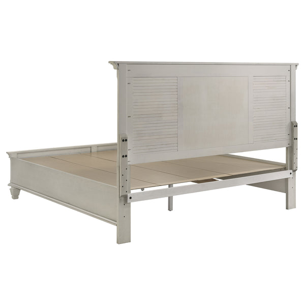 English Elm Capistrano Distressed White Eastern King Bed with Storage Drawers, High Louvered Headboard, Rustic Charm B062S00931