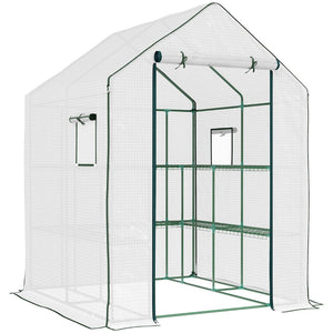 English Elm Outsunny Portable Greenhouse 4.6' X 4.7' – Uv/Water Resistant Walk-In With Two-Tier Shelving & Ventilation W2225P174446-GIGA