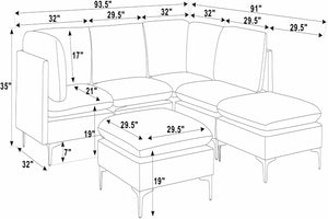 English Elm Linen Upholstered Modular Sectional Sofa with Tall Black Metal Legs for Open Living Dark Gray B2748S00113