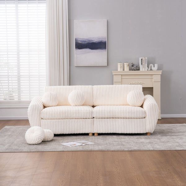 English Elm Modern Sofa - 84" White Corduroy Upholstered Couch, Stylish Sectional Love Seat For Home & Office W2363S00074