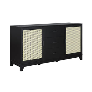 English Elm Sheridan 59" Sideboard in Black - 2 Doors, 3 Drawers, Cable Management, MDF Frame, 55" TV Ready B365P397679