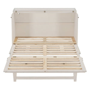 English Elm Queen Murphy Wall Bed with Usb Ports Storage Drawers and Cabinet Style Panel Front White N708S00006AAK