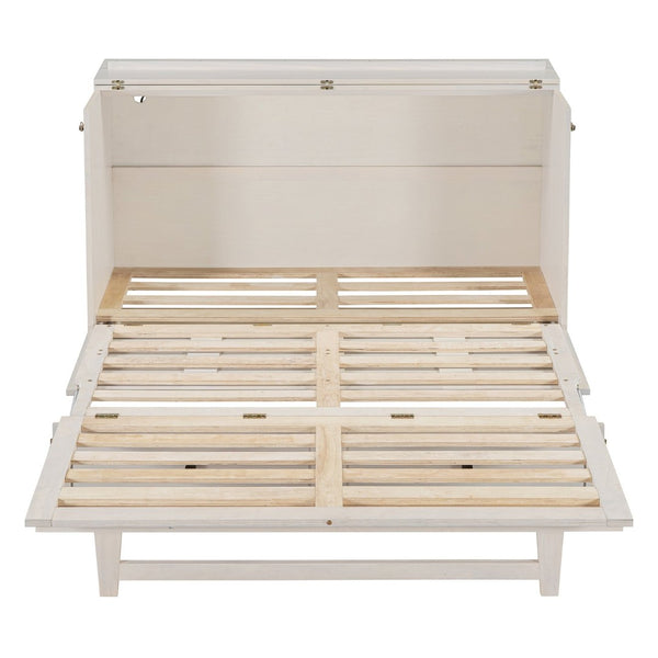 English Elm Queen Murphy Wall Bed with Usb Ports Storage Drawers and Cabinet Style Panel Front White N708S00006AAK