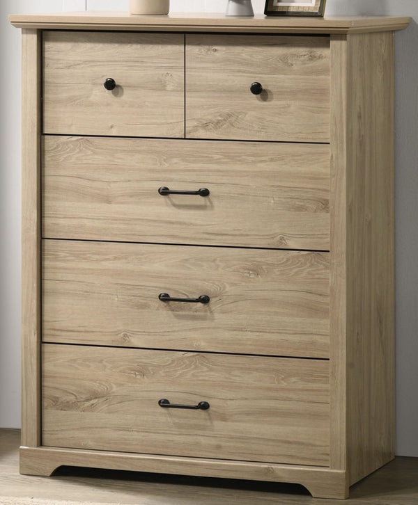 English Elm Elettra Four Drawer Chest in Warm Oak Finish with Bold Black Metal Hardware Light Oak B2749P413340
