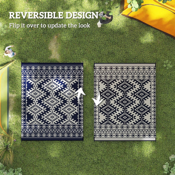 English Elm Patio Reversible Polypropylene Flatweave Rug Foldable Geometric Black White Outdoor Mat T3971P421532