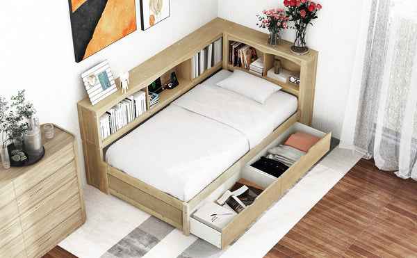English Elm Twin Twin Size Daybed with USB Charging, Two Storage Drawers & Shelves, Sturdy MDF Frame, 300lb Capacity Wood GX000396AAD
