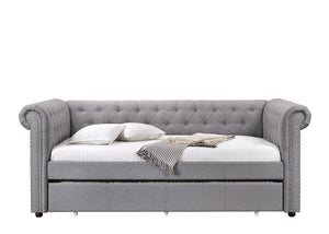English Elm Justice Smoke Gray Chesterfield Daybed w/Trundle Twin, Button-Tufted Upholstered Frame, Nailhead Trim B2726S00324