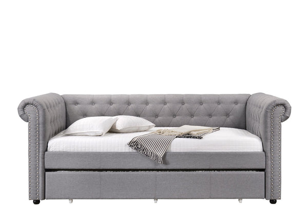 English Elm Justice Smoke Gray Chesterfield Daybed w/Trundle Twin, Button-Tufted Upholstered Frame, Nailhead Trim B2726S00324