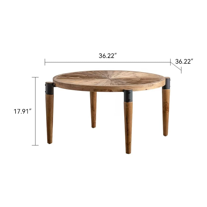 English Elm Wood Round Coffee Table Rustic Modern Solid Wood Center Table 34" Natural Finish — Safe, Easy-Clean, Easy-Assemble Elegance W3158P345621