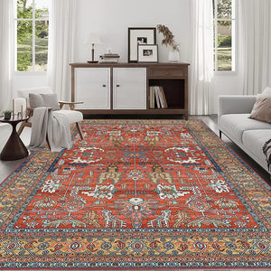 English Elm Area Rug 8X10 Vintage Bohemia Non-Slip Washable For Living Room, Bedroom, Kitchen - Abstract Red Charm W2907P265115