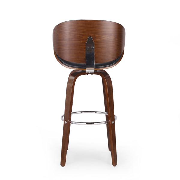 English Elm Christopher Knight Home® - 30" Mid-Century Modern Upholstered Swivel Barstool with Beech Frame, Concave Seat, Easy-Clean Leather Finish Black 67493.00PUMDNT