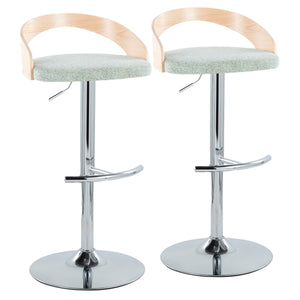 English Elm Grotto Adjustable Height Barstool Set Of 2 - Modern Chrome & Natural Wood With Light Green Fabric B202S00895