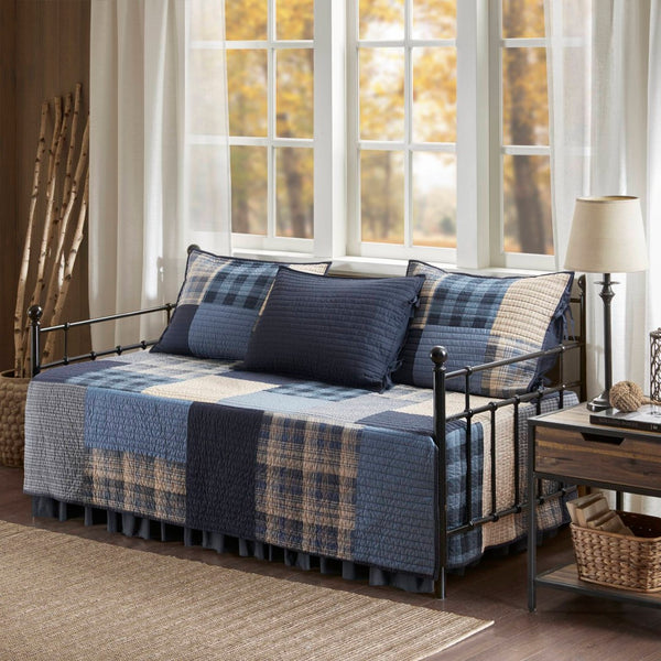 English Elm 5-piece Cotton Daybed Cover Set with Printed Coverlet Three Shams and Tailored Bedskirt B035P463259