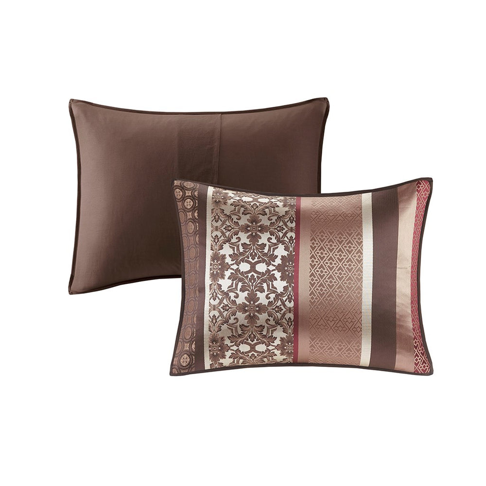 English Elm 7 Piece Comforter Set - Elegant Princeton Collection In Warm Red & Brown, Soft Jacquard Fabric B03597165