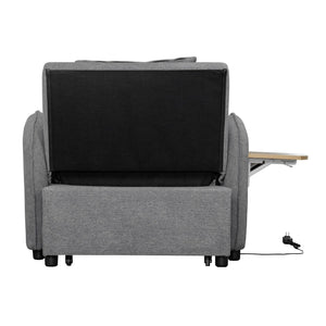 English Elm Convertible Single Chair Bed with Foldable Computer Desk, USB Charging, 3-in-1 Recliner to Bed Comfort Gray W2941P325532