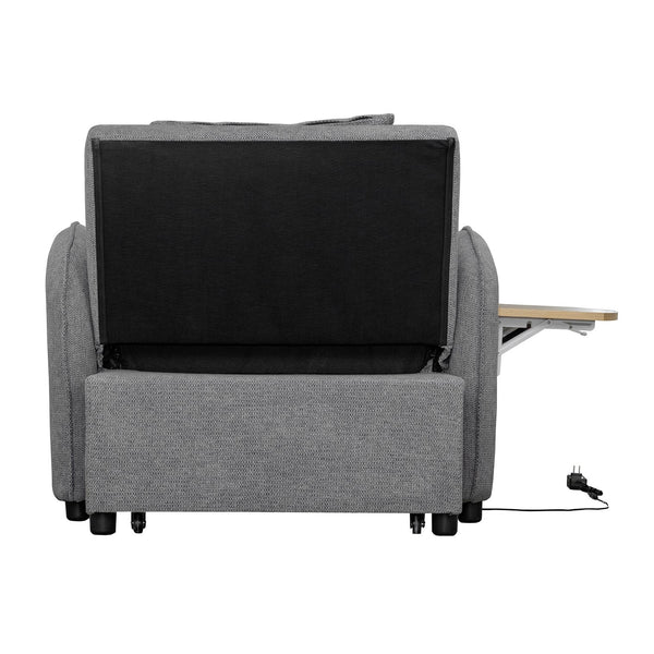 English Elm Convertible Single Chair Bed with Foldable Computer Desk, USB Charging, 3-in-1 Recliner to Bed Comfort Gray W2941P325532
