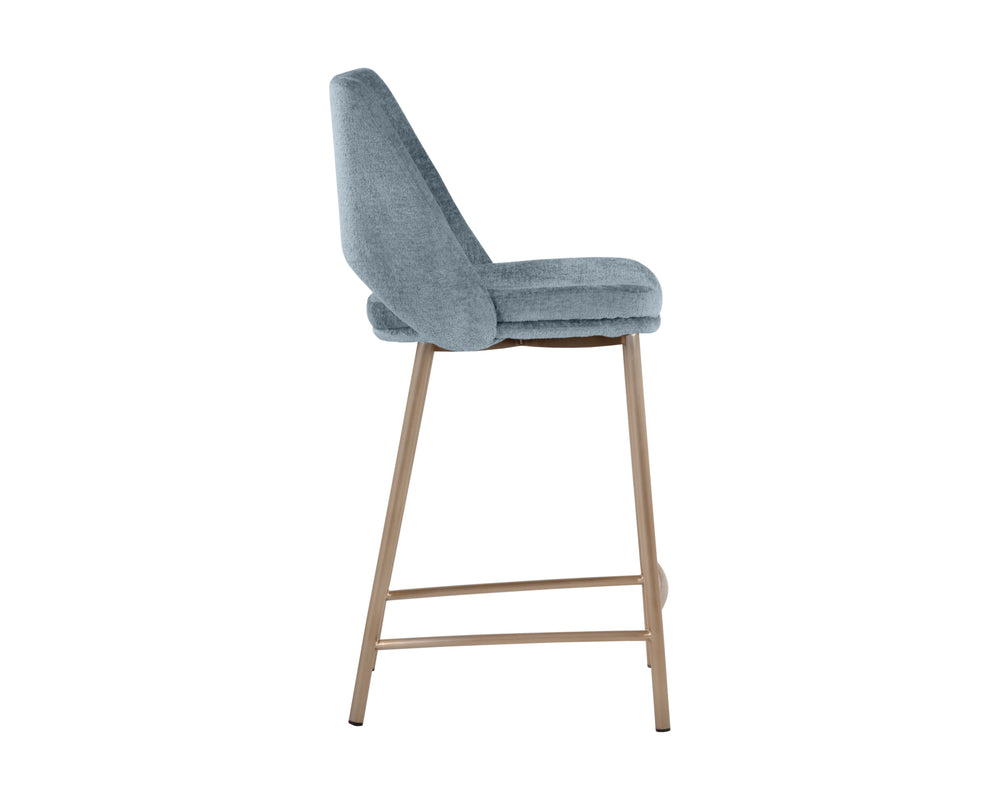 Sunpan Radella Counter Stool - Contemporary Design with Antique Brass Base and Stylish Cutout Backrest Bergen French Blue