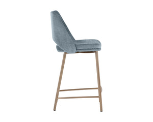 Sunpan Radella Counter Stool - Contemporary Design with Antique Brass Base and Stylish Cutout Backrest Bergen French Blue