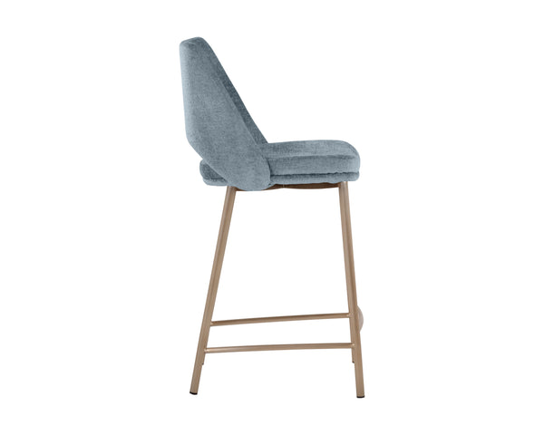 Sunpan Radella Counter Stool - Contemporary Design with Antique Brass Base and Stylish Cutout Backrest Bergen French Blue