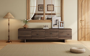 English Elm 78 Inch Low Profile Media Console with Pine Legs Soft Close Doors for Living Room N710P429519Q