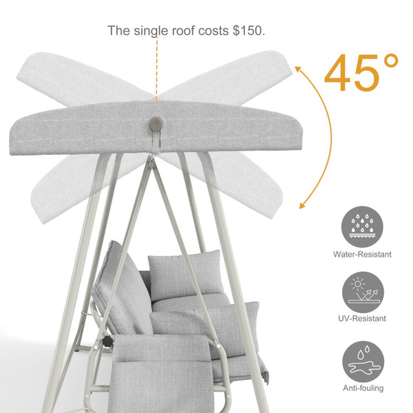 English Elm 3-in-1 Outdoor Hanging Swing Bed Steel Frame 600 Lb Capacity Adjustable Canopy Patio Lounger Champagne White W3979P394109