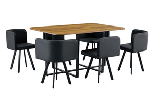 English Elm 7-piece Space Saving Dining Set Melamine Table Six Pu Cushioned Chairs Iron Frame W3875S00014